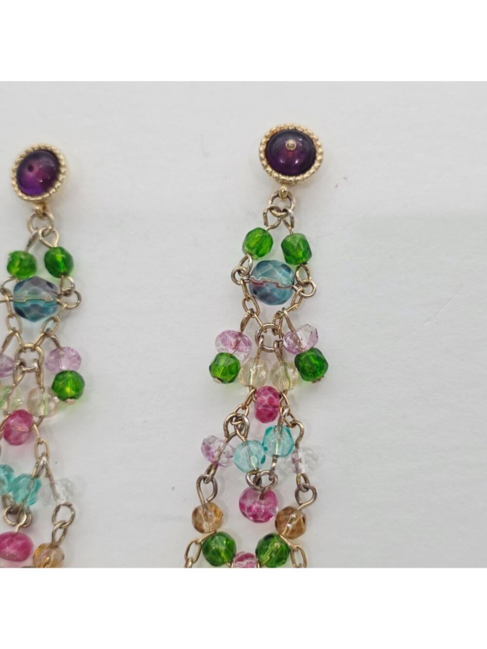 Colorful Beaded Dangle Earrings Chandelier Gold-Tone Setting By Carolee - Picture 5 of 8